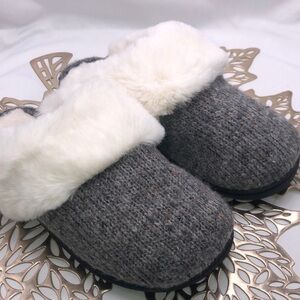 ULTRAIDEAS Knit and Faux Fur Mule Slides Bedroom Slippers Size 6.5-7.5